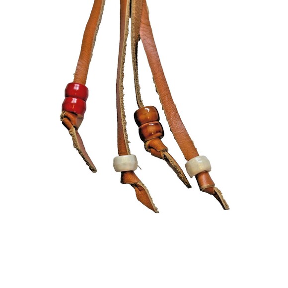 Vintage Brown Leather Floral Fringe Belt Beads Hand Painted Boho Hippie main image 6